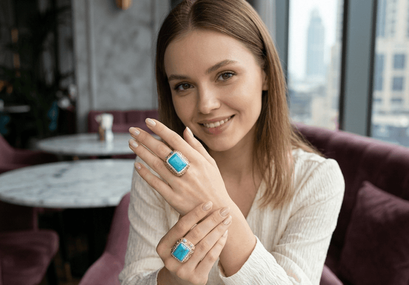 Turquoise Square Crystal Statement Ring